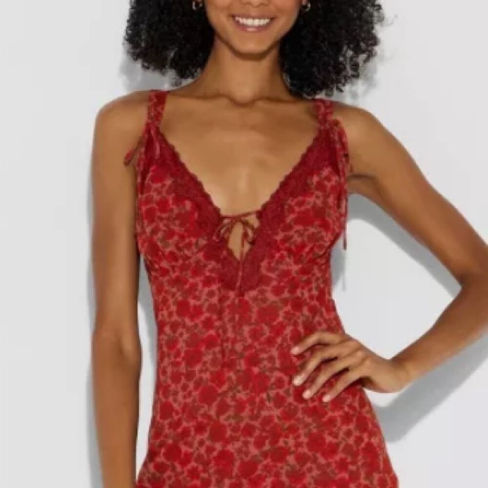 A New Day Red Floral Slip Maxi Dress Reformation Style NWT XS - Picture 13 of 13